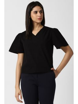 Van Heusen - Women Black Solid V-Neck Top