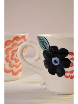 Freedom Tree - Chrysanthemum R Handpainted Sunrise Pink Ribbed Mug - Set Of 2