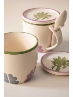 Freedom Tree - Gyamati Handpainted Ceramic Coffee Mug with Spooon-Set Of 2
