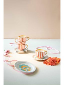 Freedom Tree - Gypsy Rose Handpainted Multicolor Cup and Saucer- Set Of 4