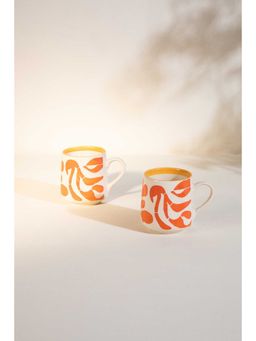 Freedom Tree - Puzzle Tree Handpainted Orange Coffee Mug - Set Of 2