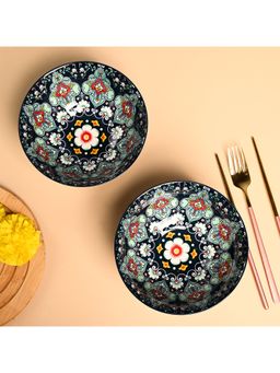 Voncasa - Ceramic Navy Blue Color Serving Bowl (Set Of 4) 650Ml