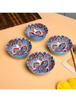 Voncasa - Ceramic Light Blue Color Bowl (Set Of 4) 300Ml