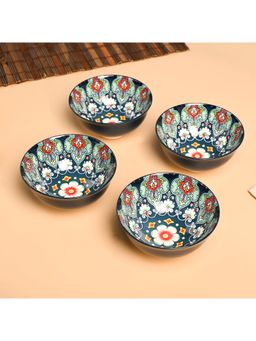 Voncasa - Ceramic Navy Blue Color Bowl (Set Of 4) 300Ml
