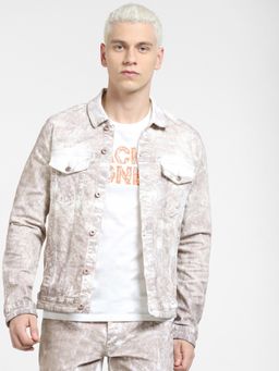 Jack & Jones - Beige Printed Co-ord Denim Jacket