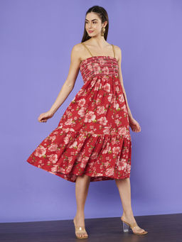COTLAND FASHION - Floral Cotton Smocked Fit And Flare Dress