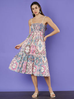 COTLAND FASHION - Abstract Cotton Smocked Fit And Flare Dress