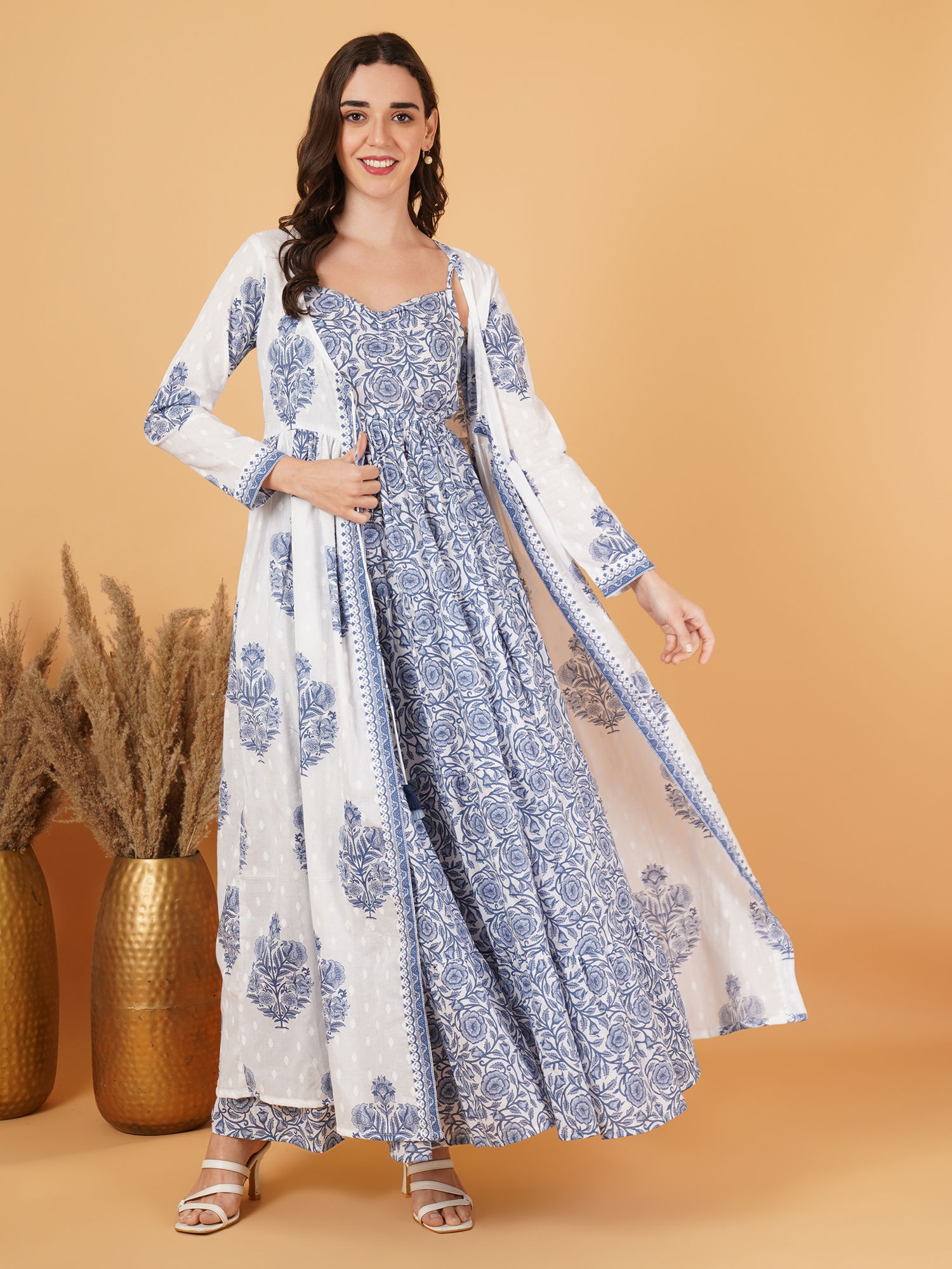 cotland fashion Floral Cotton Dress with Shrug-picture-39