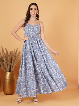 COTLAND FASHION - Floral Cotton Strappy Fit And Flare Dress