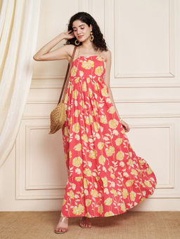 COTLAND FASHION - Floral Cotton Halter Maxi Dress