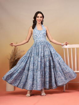 COTLAND FASHION - Printed Cotton Flared Maxi Dress