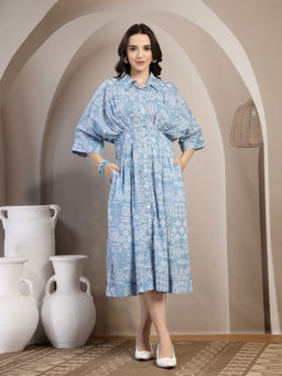 COTLAND FASHION - Printed Cotton With Button Front Shirt Dress