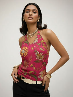 Rangita - Women Pink Cotton Cambric Printed Straight Top