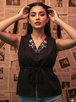 Rangita - Women Black Poly Viscose Solid Peplum Top