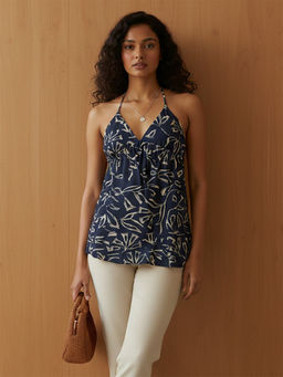 Rangita - Women Rayon Navy Blue Printed Peplum Top