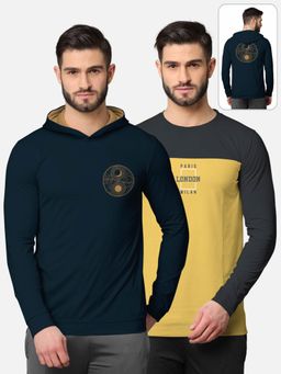 BULLMER - Trendy Front & Back Printed Full Sleeve T-shirt For Men Multi-color (Pack of 2)