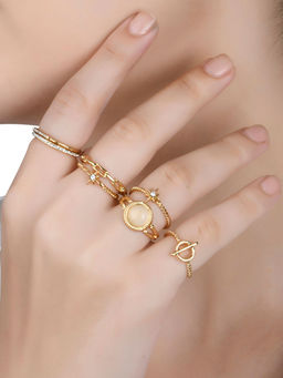 Lilly & Sparkle - Gold Toned Crystal and Stone Studded Angel Ring (Pack of 12)