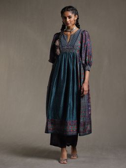 Ritu Kumar - Blue Printed Kurta with Palazzo (Set of 2)