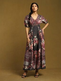 Ritu Kumar - Charcoal Printed Semi Fitted Dress