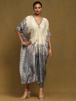 Ritu Kumar - Off White Kashida Kaftan Dress