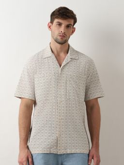 Selected - Beige Printed Short Sleeves Shirt