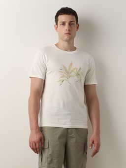Selected - White Printed Crew Neck T-Shirt
