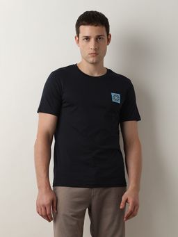 Selected - Dark Blue Embroidered Print T-Shirt