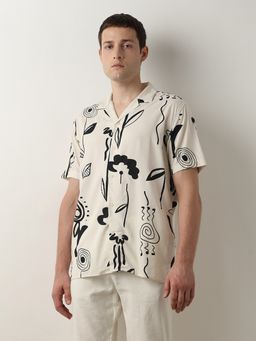 Selected - Off-White Printed Short Sleeves Shirt