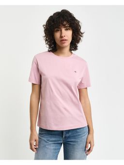 GANT - Women Pink Solid Round Neck Short Sleeves T-Shirt