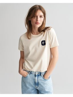GANT - Women Cream Solid Round Neck Short Sleeves T-Shirt