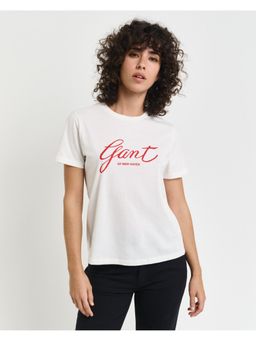 GANT - Women White Solid Round Neck Short Sleeves T-Shirt