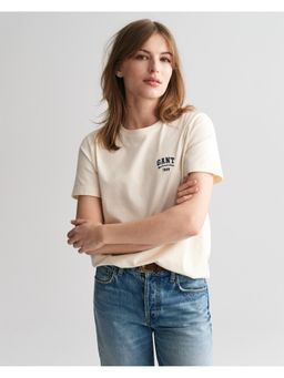 GANT - Women Cream Solid Round Neck Short Sleeves T-Shirt