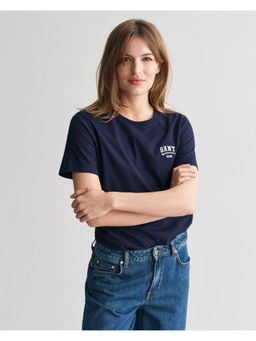 GANT - Women Blue Solid Round Neck Short Sleeves T-Shirt