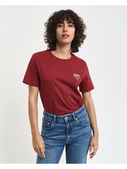 GANT - Women Maroon Solid Round Neck Short Sleeves T-Shirt