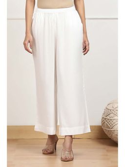 Biba - Women White Viscose Rayon Straight Palazzo