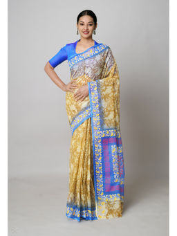 Unnati Silks - Mustard Pure Block Printed Kota Saree with Unstitched Blouse