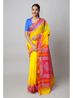 Unnati Silks - Yellow Pure Block Printed Kota Saree with Unstitched Blouse