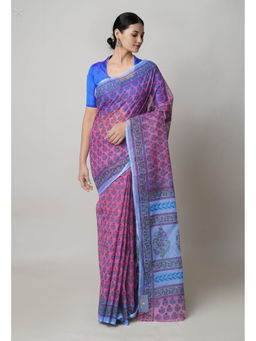 Unnati Silks - Pink Pure Block Printed Kota Saree with Unstitched Blouse