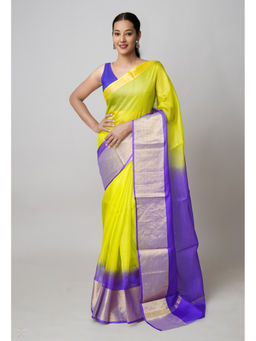 Unnati Silks - Parrot Green And Violet Pure Dyed Kota Silk Saree with Unstitched Blouse