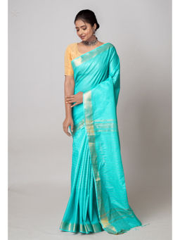 Unnati Silks - Turquoise Blue Mangalgiri Checks Sico Saree with Unstitched Blouse