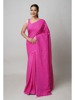 Unnati Silks - Pink Plain Mangalgiri Soft Silk Saree with Unstitched Blouse