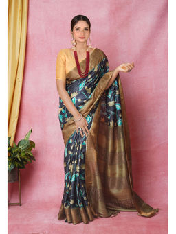 Unnati Silks - Bronze Pure Handloom Designer Printed Bengal Tussar Silk Saree with Unstitched Blouse
