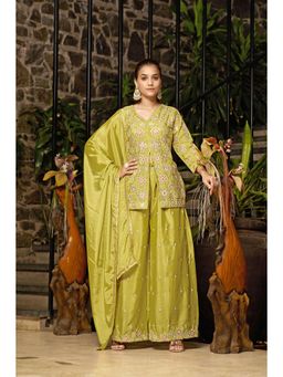 Miss Ethnik - Green Embroidered Kurta with Palazzo and Dupatta