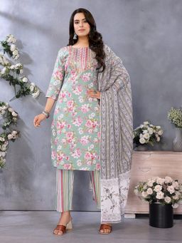 Rangita - Women Green Rayon Printed Straight Kurta with Pant and Dupatta