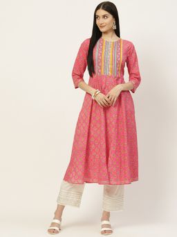 Maaesa - Pink Printed Cotton Anarkali Kurta