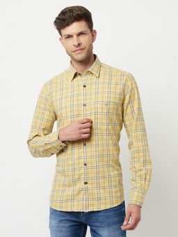 CRIMSOUNE CLUB - Men Yellow Tartan Checked Shirt