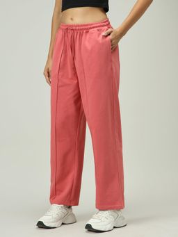 Outzidr - Mauve Cotton Solid Pintucked Street Style Sweatpant