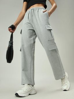 Outzidr - Grey Cotton Cargo Pocket Street Style Sweatpants