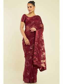 Soch - Women Maroon Georgette Abstract Saree with Unstitched Blouse