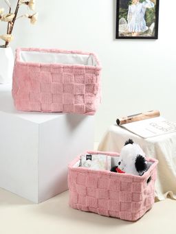 De Maison Decor - Soft Grid Plush Storage Basket Blush Pink (Set of 2)